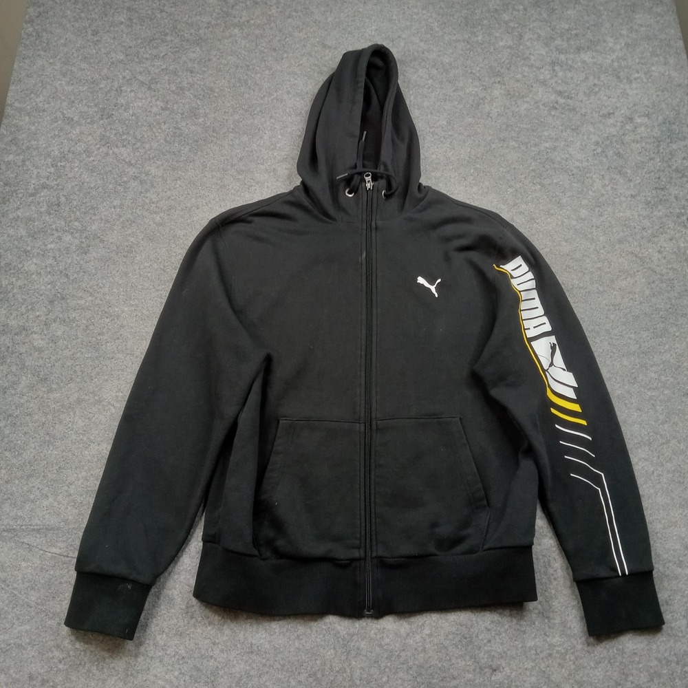 Puma Sweatshirt Mens Small Black Full Zip Hoodie Sleeve Logo Athletic Sportswear